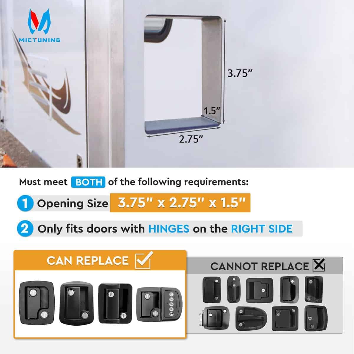 Cerradura de Puerta sin Llave para RV MICTUNING, Negra, - Imagen 3