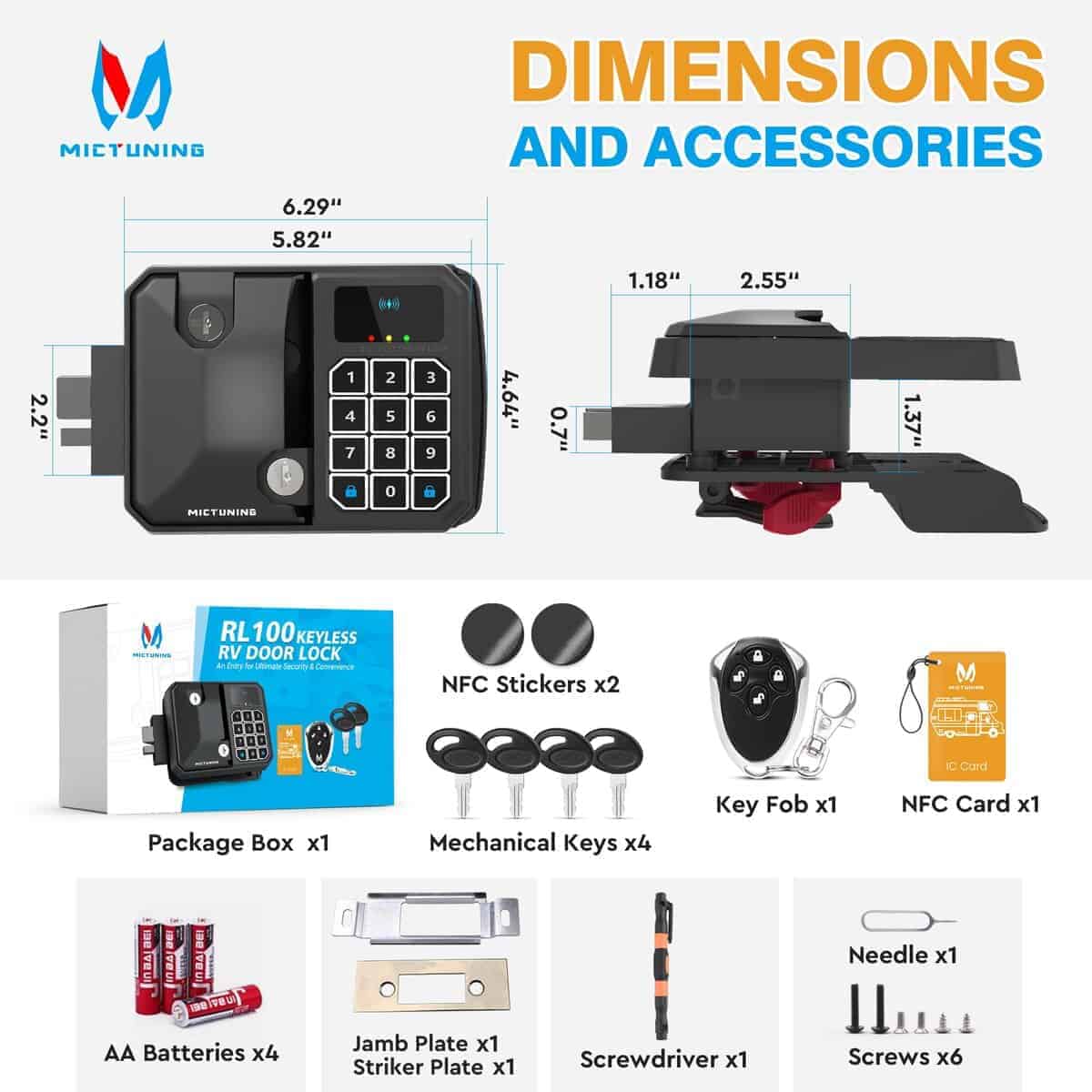 Cerradura de Puerta sin Llave para RV MICTUNING, Negra, - Imagen 8