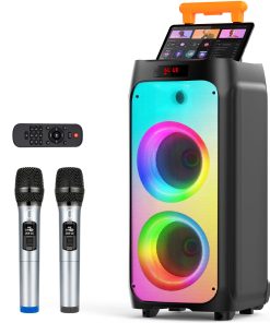 Máquina de Karaoke HWWR con 2 Micrófonos Inalámbricos,