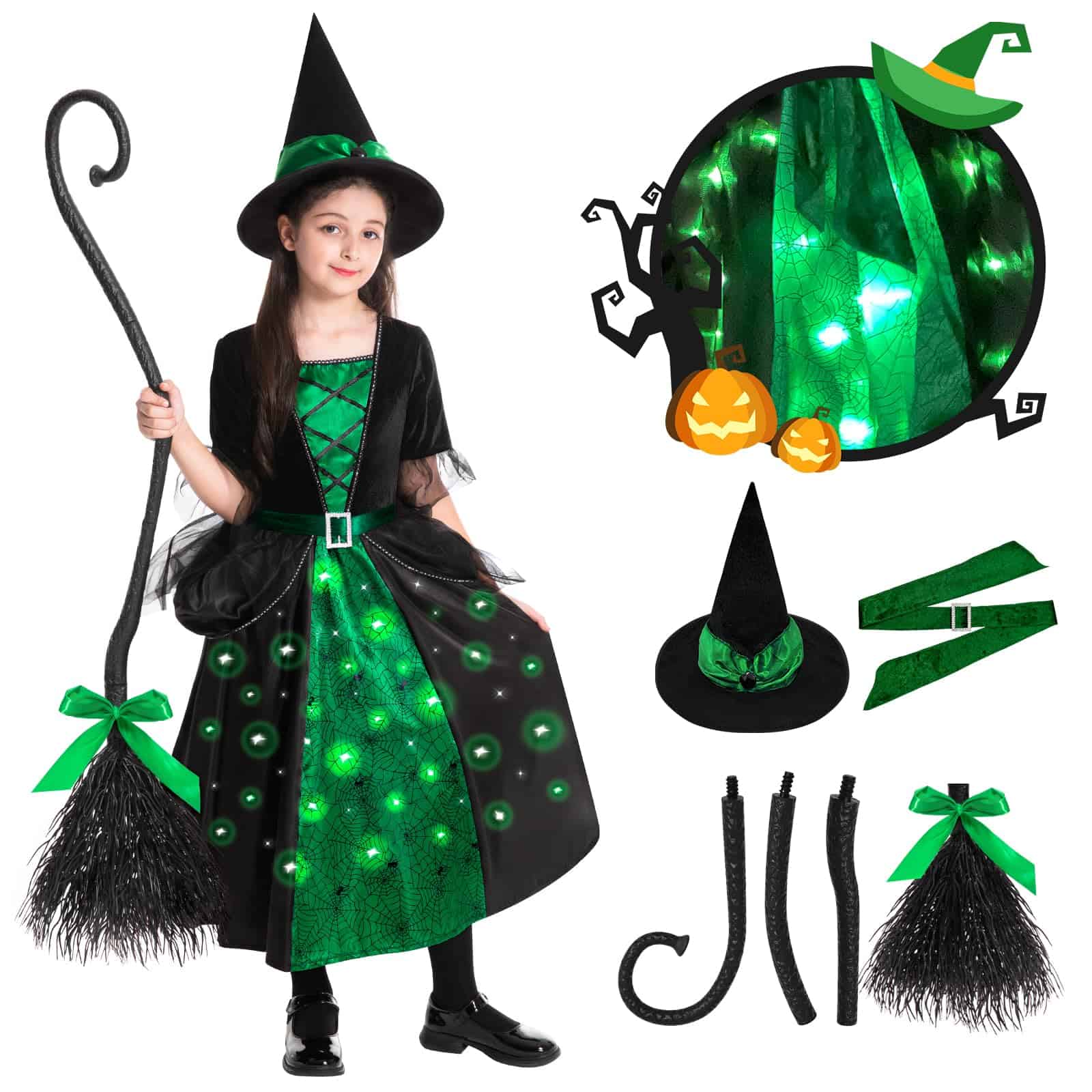 Disfraces de Bruja para Niñas, Vestido de Bruja con Luces