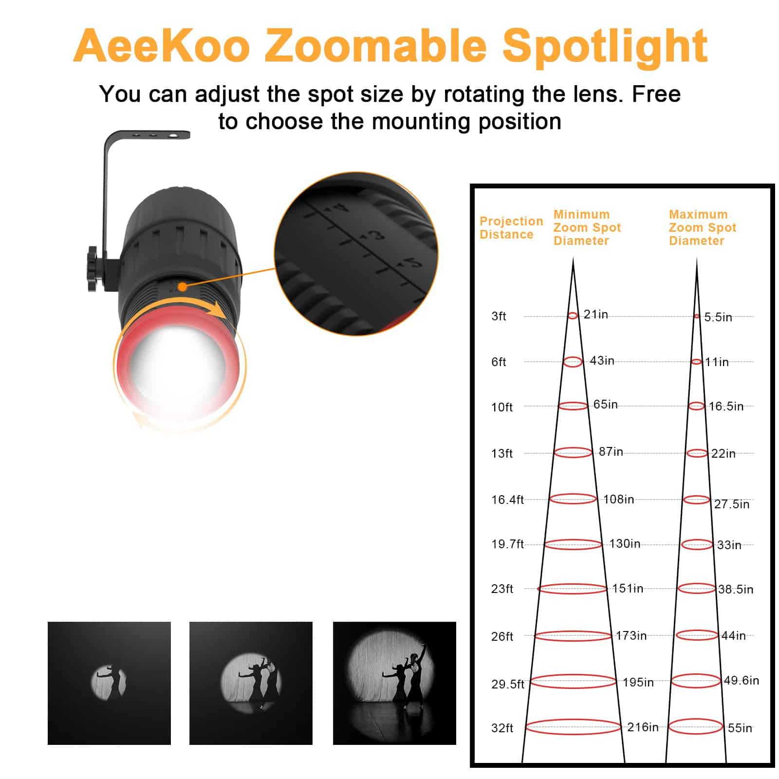 AeeKoo Pinspot Lights, Enfoque Manual 18W Foco de Bola de - Imagen 6