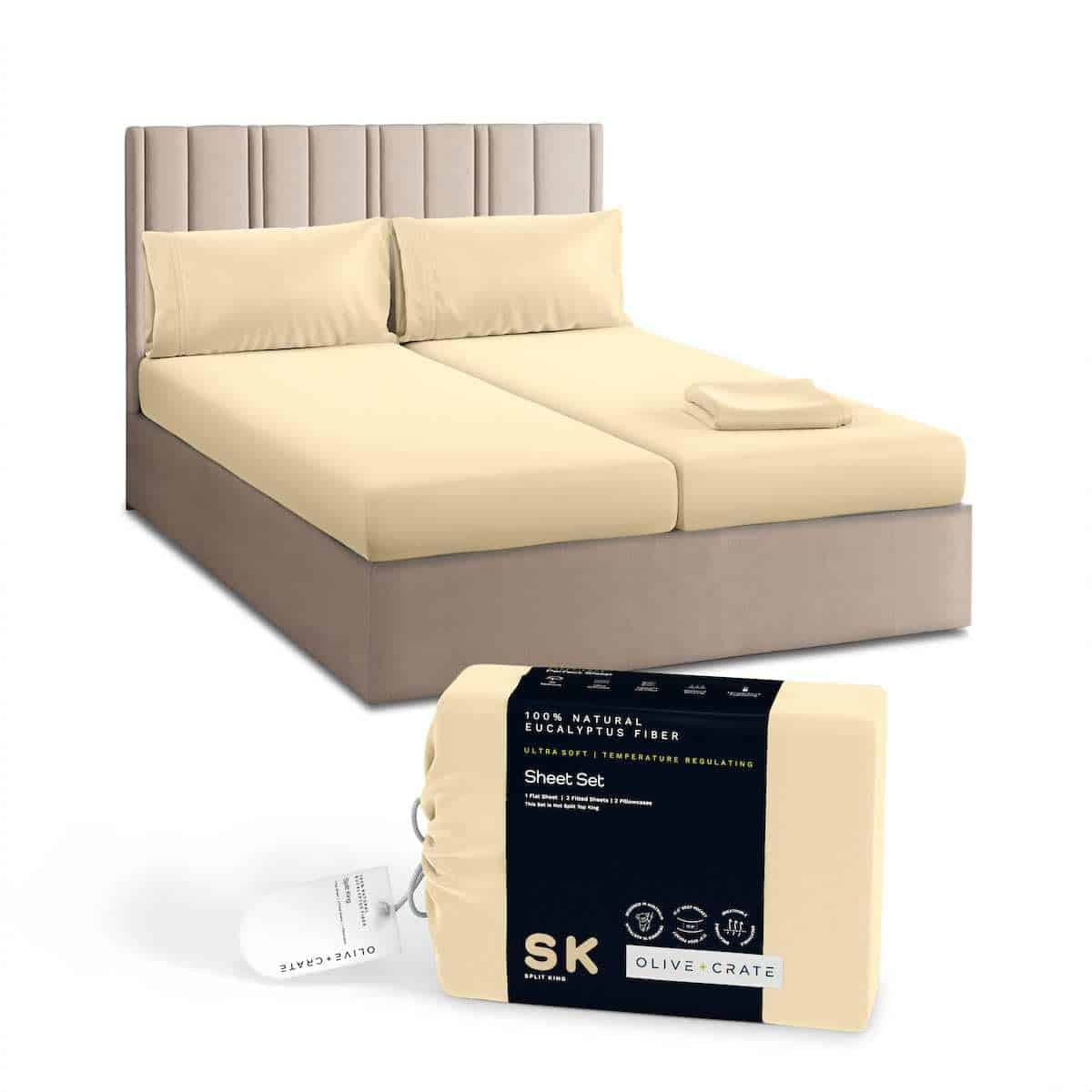 Juego de sábanas split king de Olive + -Crema de Mantequilla