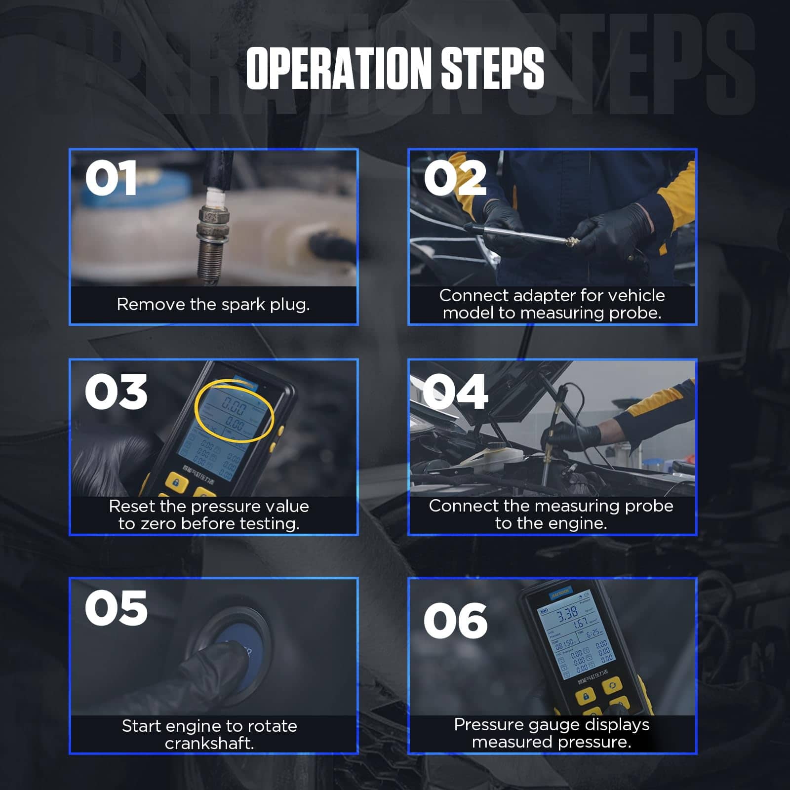 AUTOOL Probador de Compresión Digital Herramienta de Prueba - Imagen 9