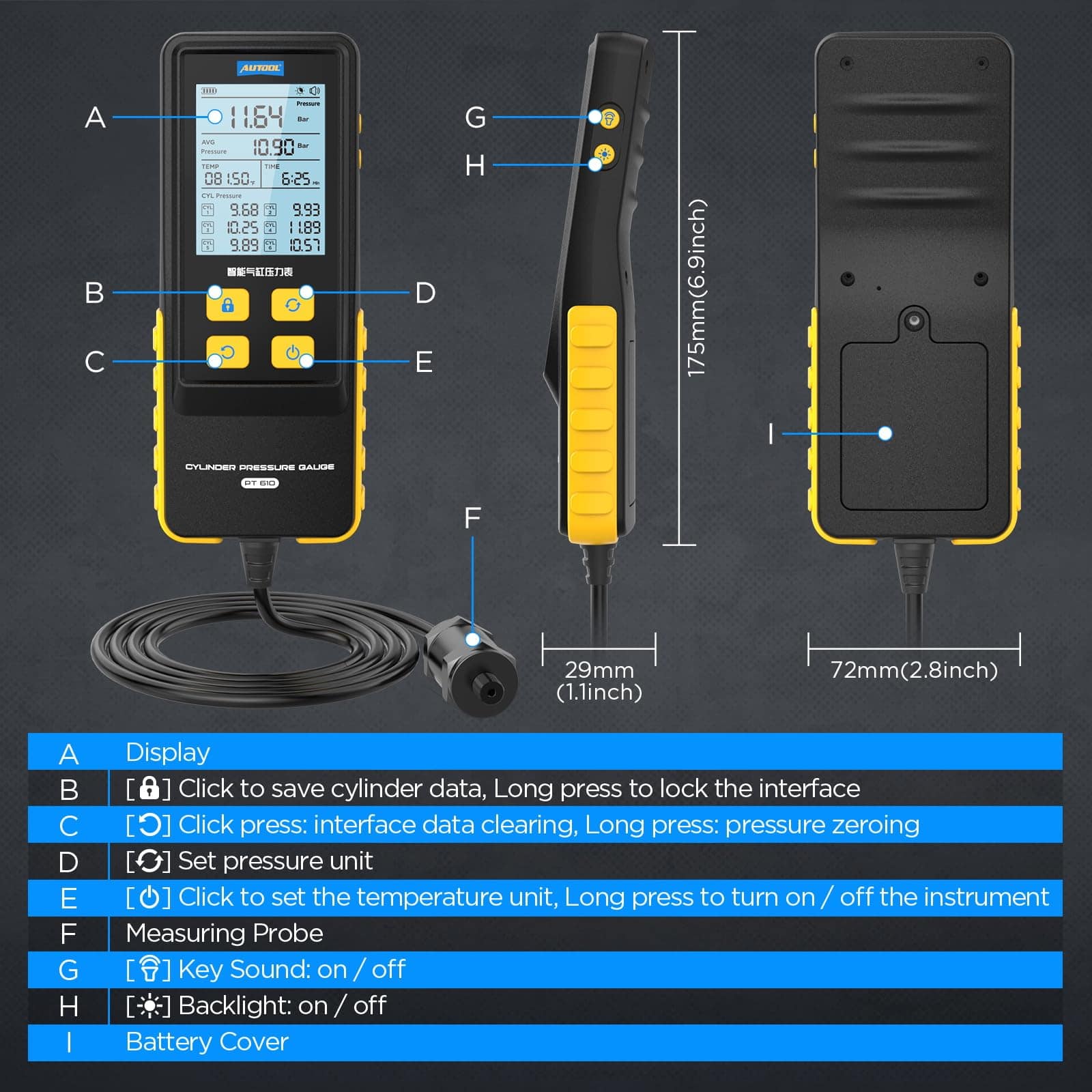 AUTOOL Probador de Compresión Digital Herramienta de Prueba - Imagen 10