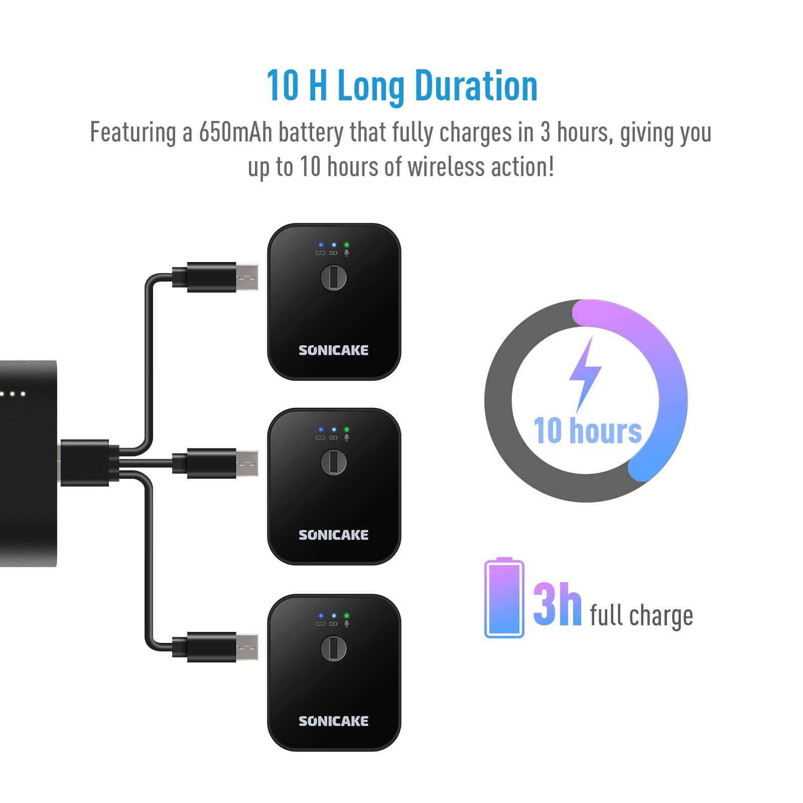 Micrófono Lavalier Inalámbrico SONICAKE 2.4GHz 164 pies/50M - Imagen 7