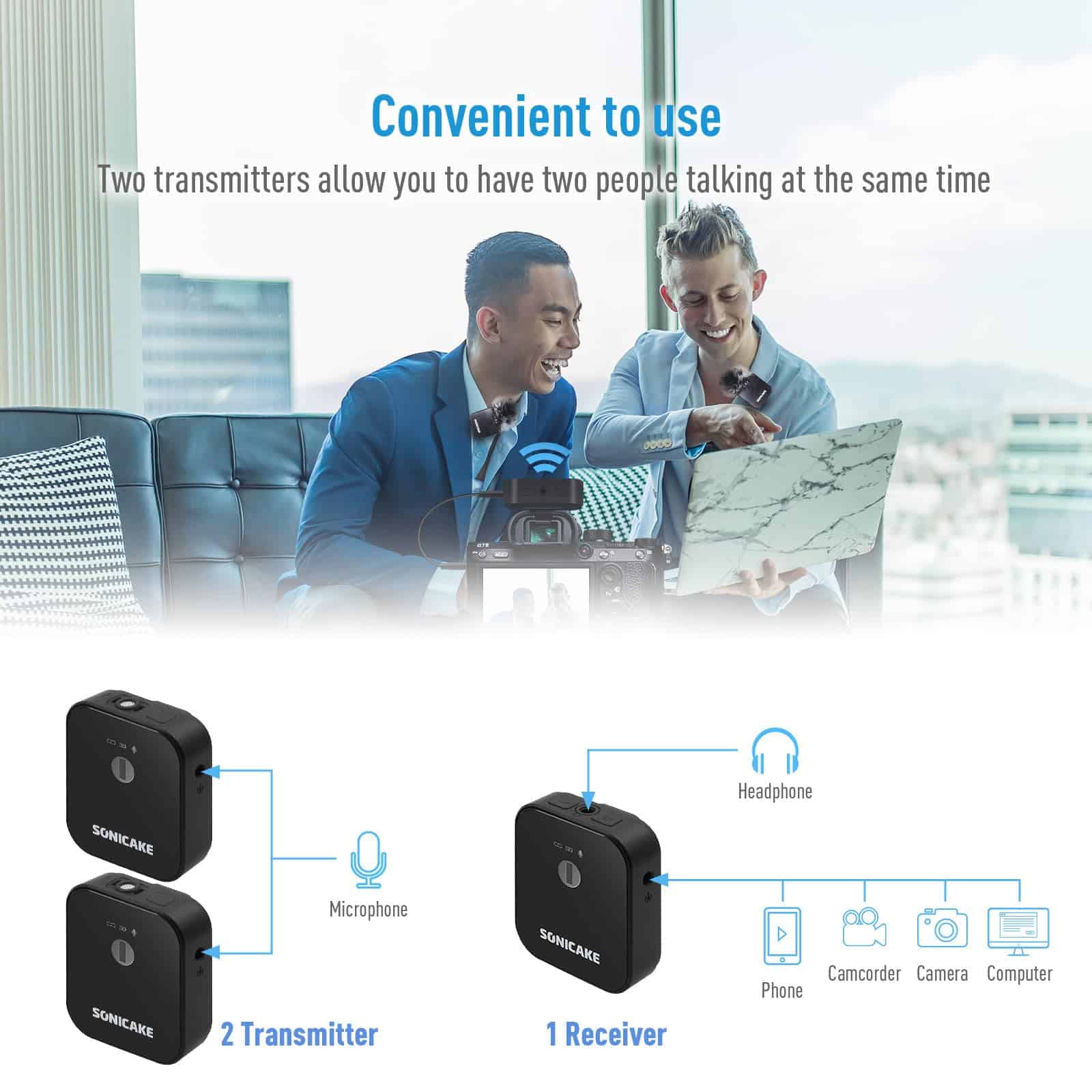 Micrófono Lavalier Inalámbrico SONICAKE 2.4GHz 164 pies/50M - Imagen 4