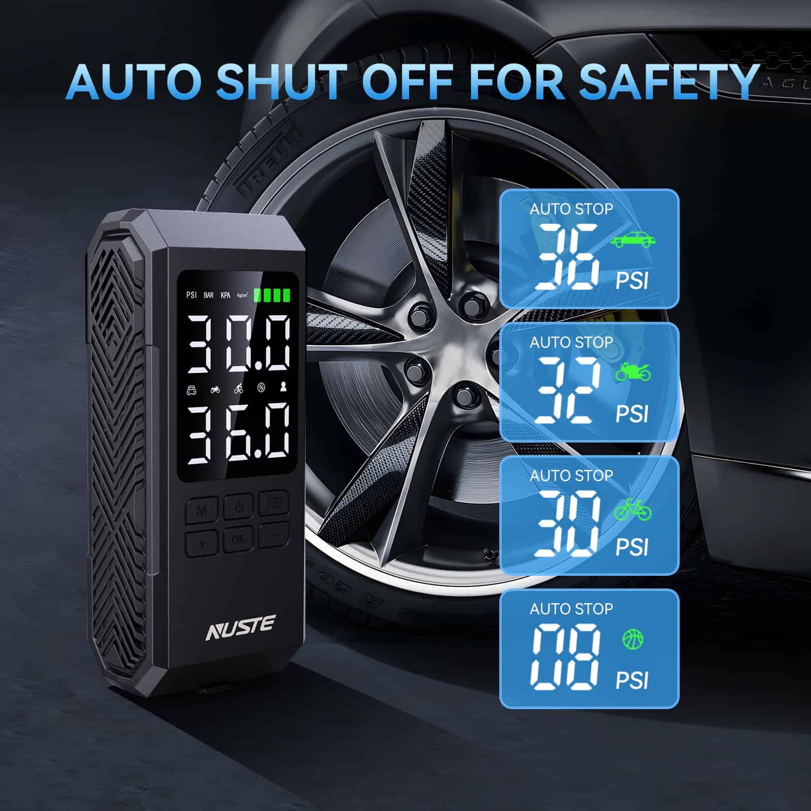 Compresor de aire portátil NUSTE para neumáticos, 150PSI - Imagen 8