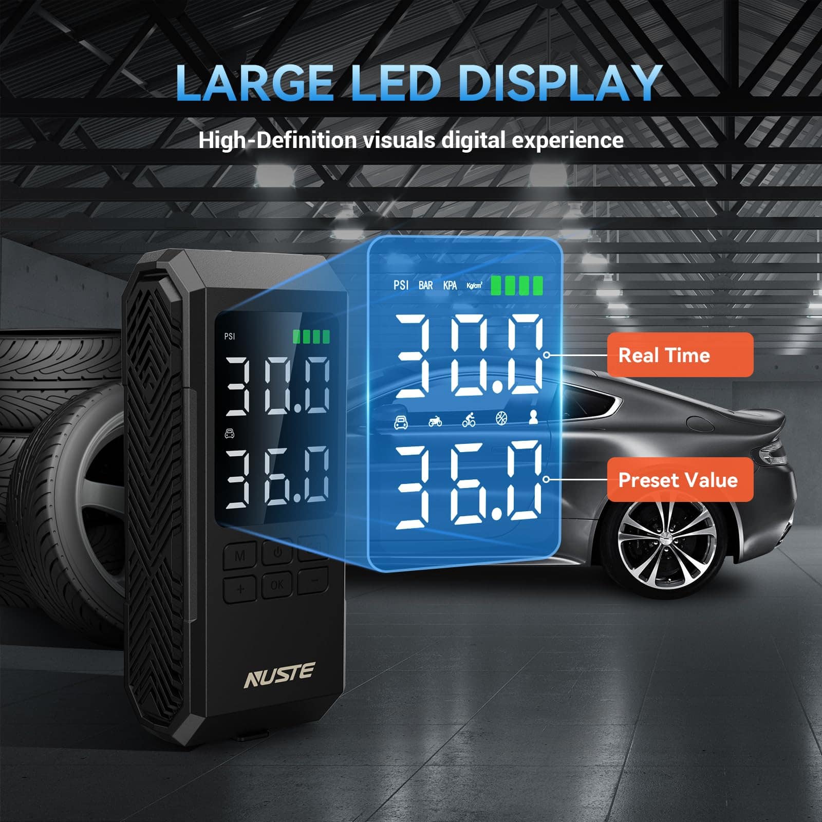 Compresor de aire portátil NUSTE para neumáticos, 150PSI - Imagen 4