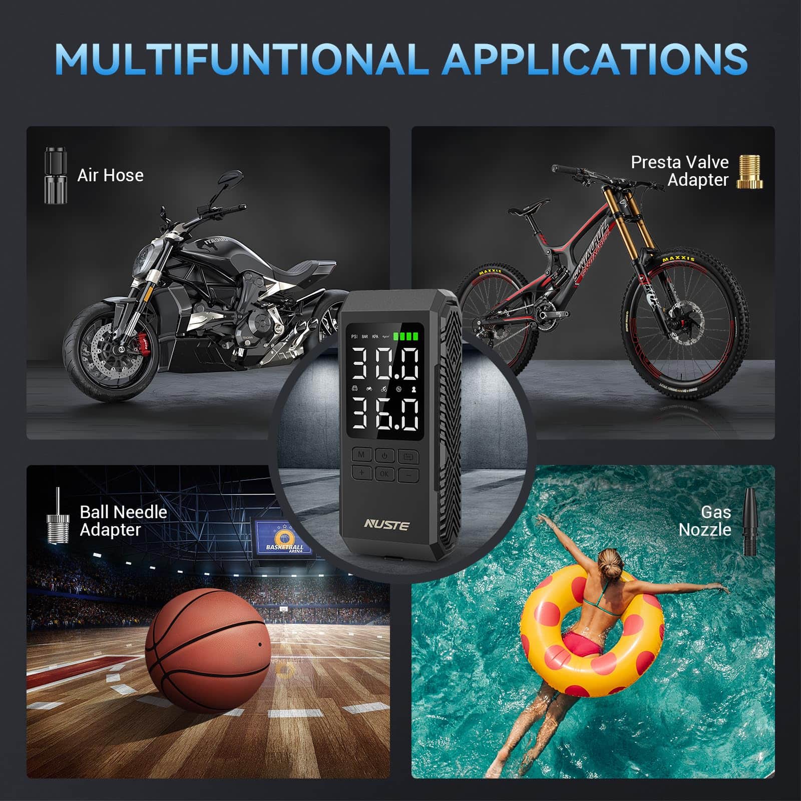 Compresor de aire portátil NUSTE para neumáticos, 150PSI - Imagen 9