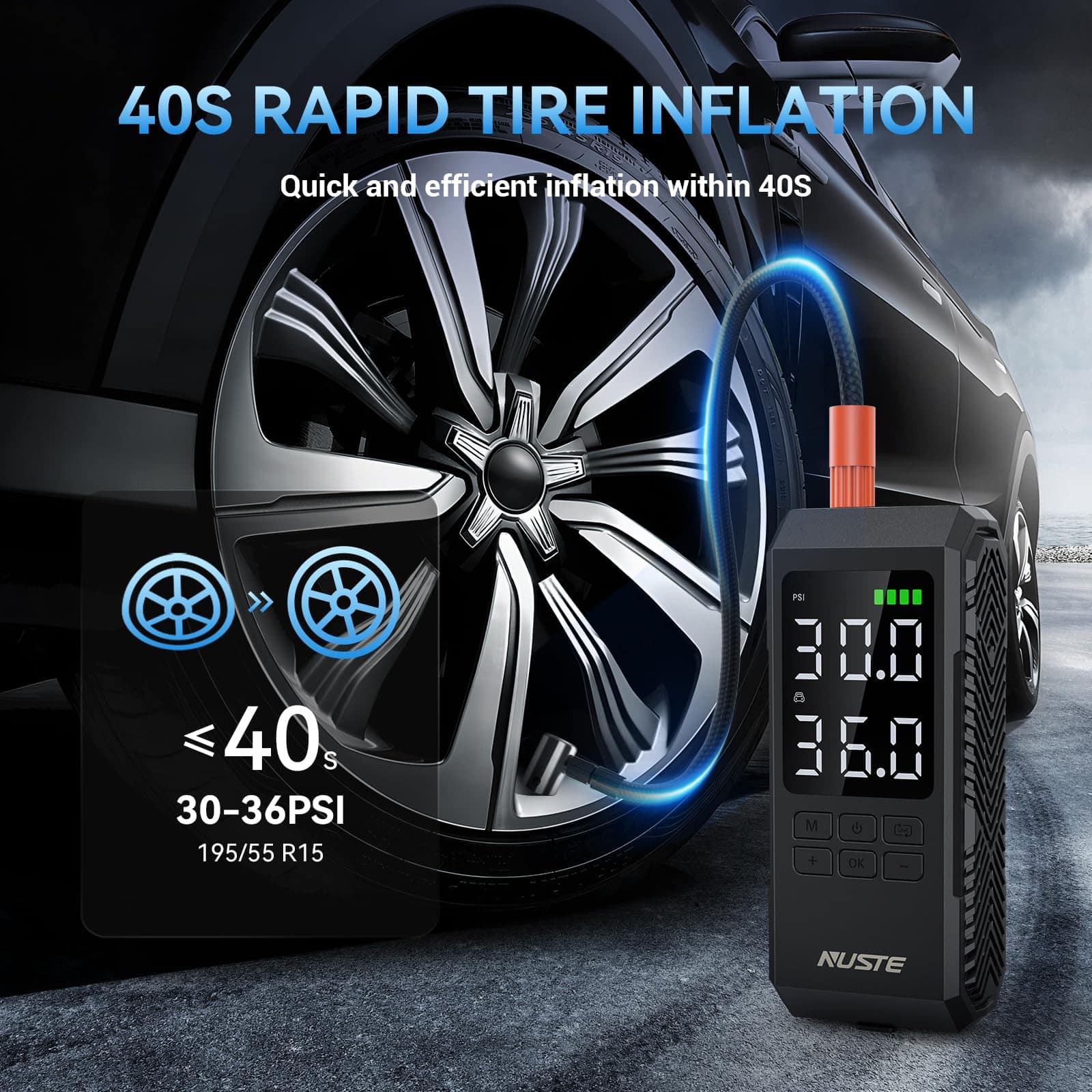 Compresor de aire portátil NUSTE para neumáticos, 150PSI - Imagen 3