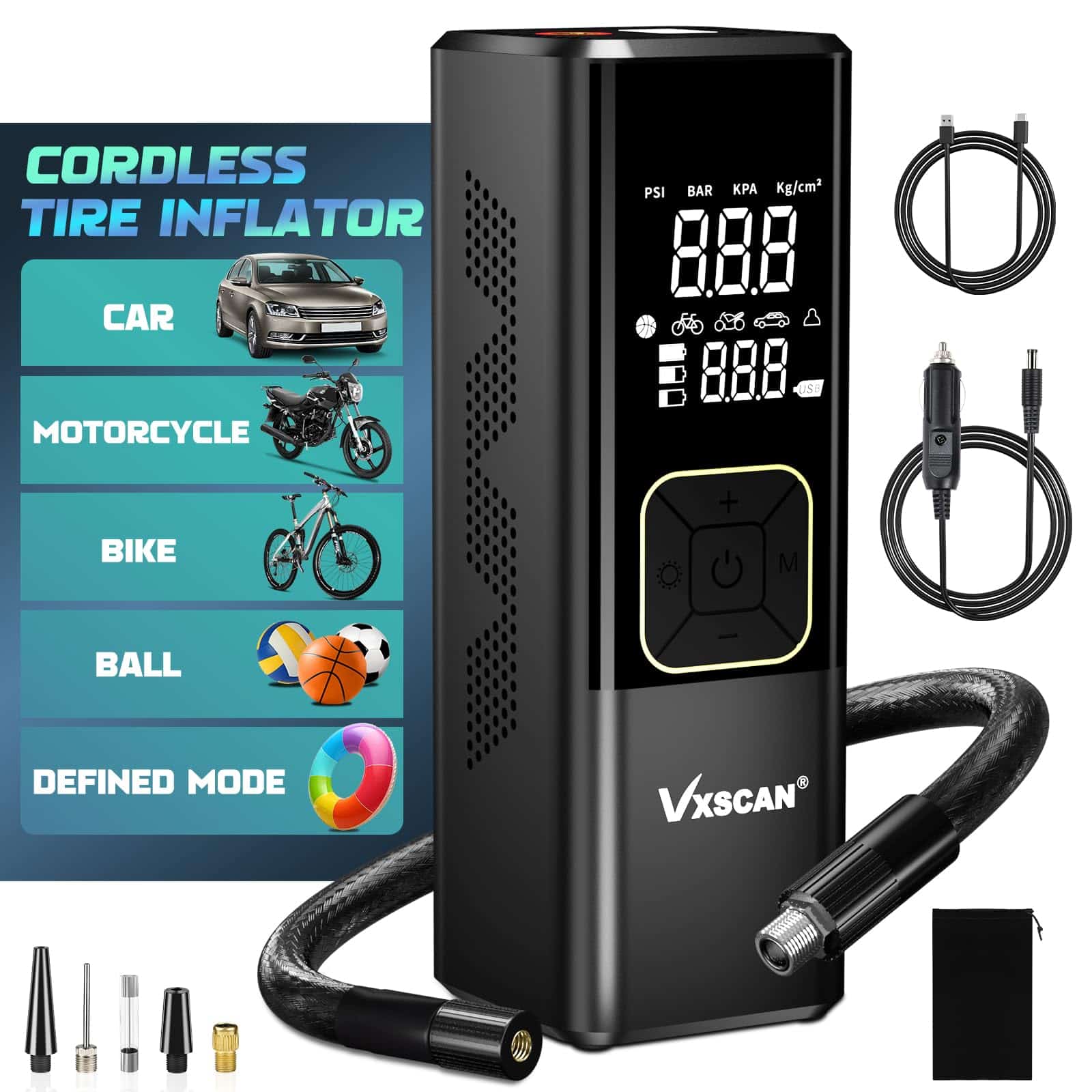 Inflador de Llantas Portátil, Compresor de Aire, Bomba de