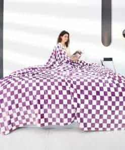 Manta Grande Morada a Cuadros para Cama Tamaño Queen, Suave