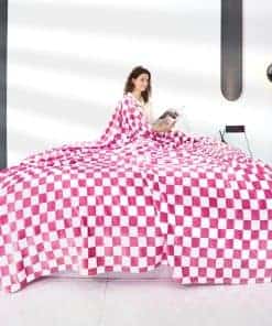 Manta Grande de Cuadros Rosa Reina de Tamaño Suave Mantas