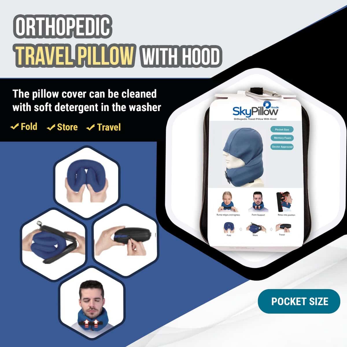 Almohada de viaje ortopédica para cuello con capucha para - Imagen 3