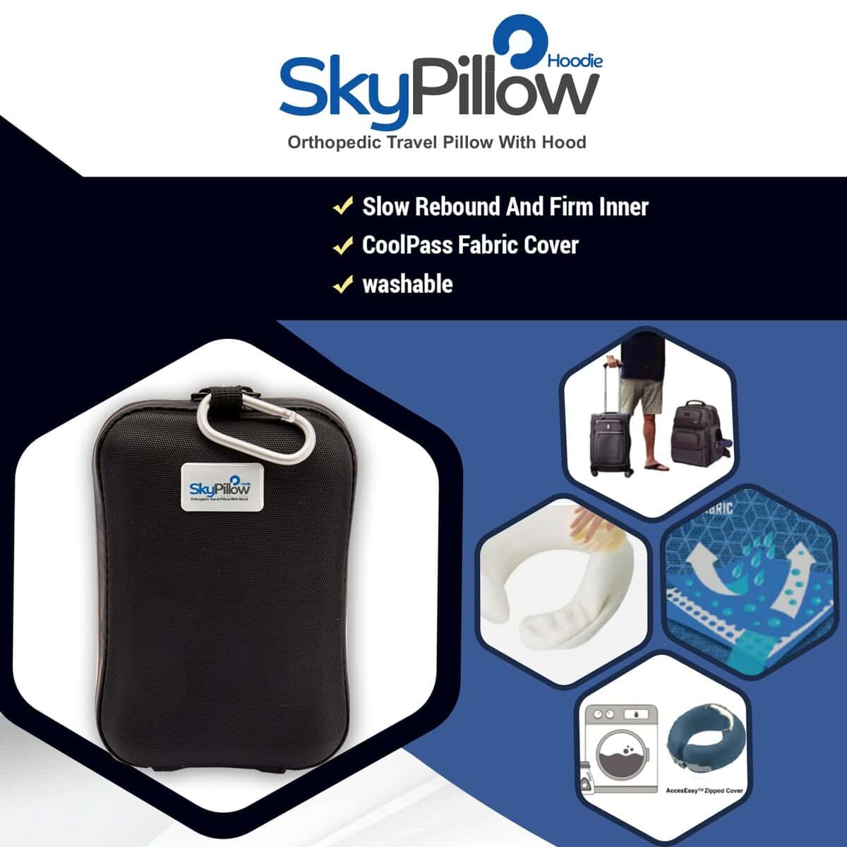 Almohada de viaje ortopédica para cuello con capucha para - Imagen 7