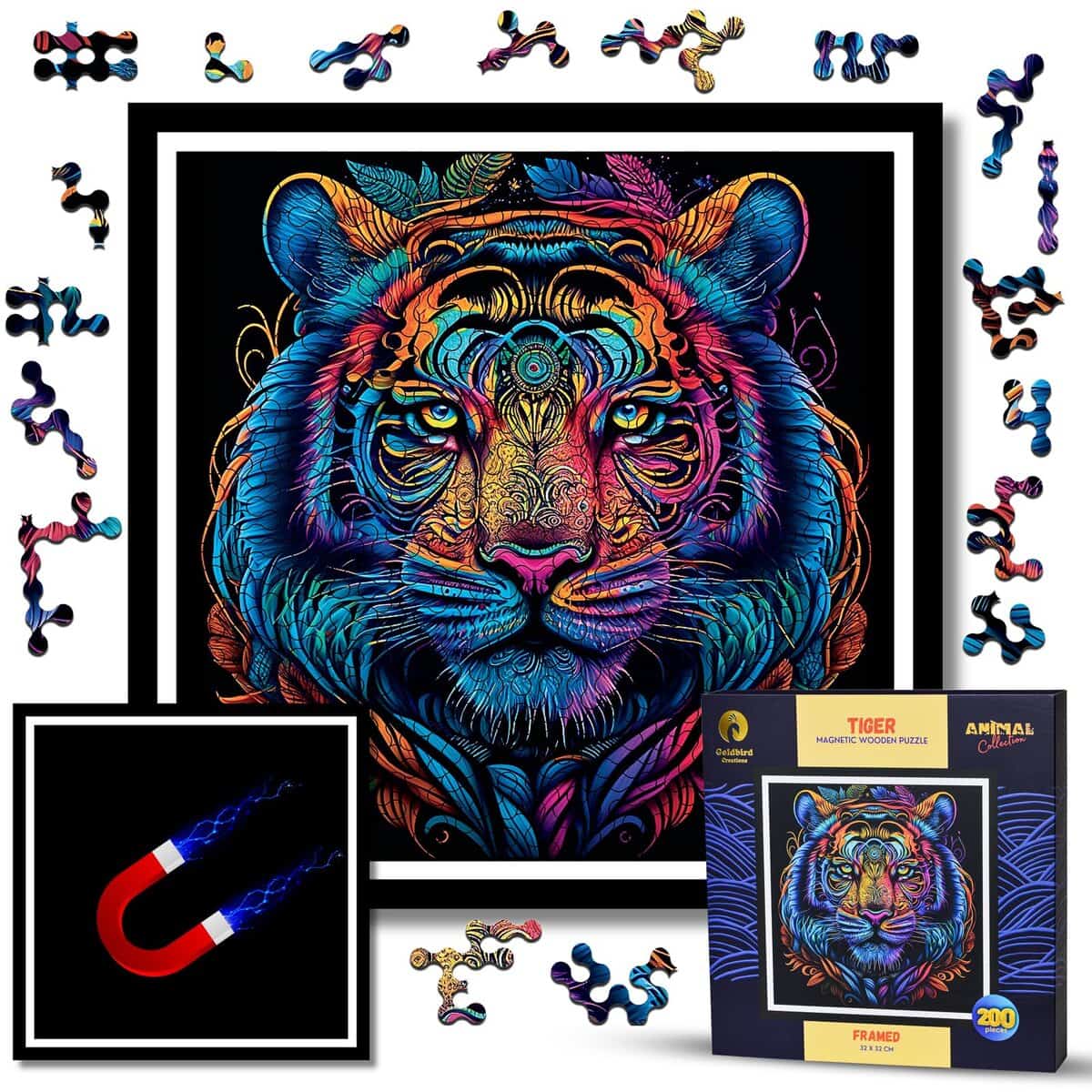 Rompecabezas Magnético de Madera con Marco -Tigre
