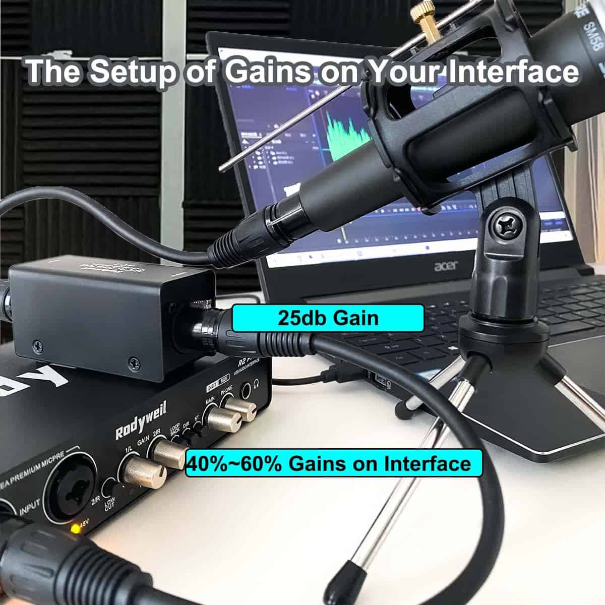 Rodyweil Micrófono preamplificador de ganancia en línea - Imagen 7