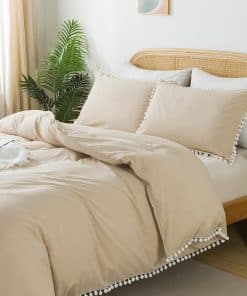 Set de Funda Nórdica Doble en Color Beige con Borlas de