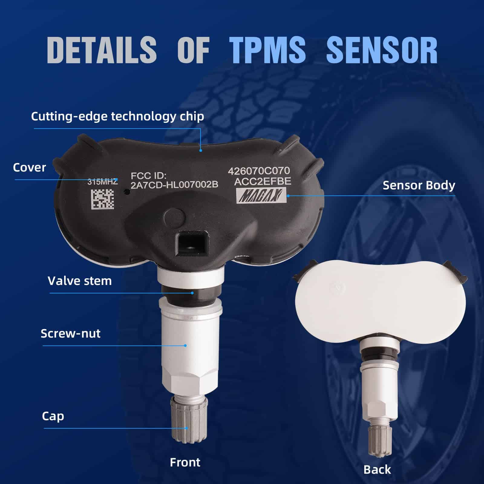 MACAX 4Pzas TPMS Sensor de Monitoreo de Presión de - Imagen 3