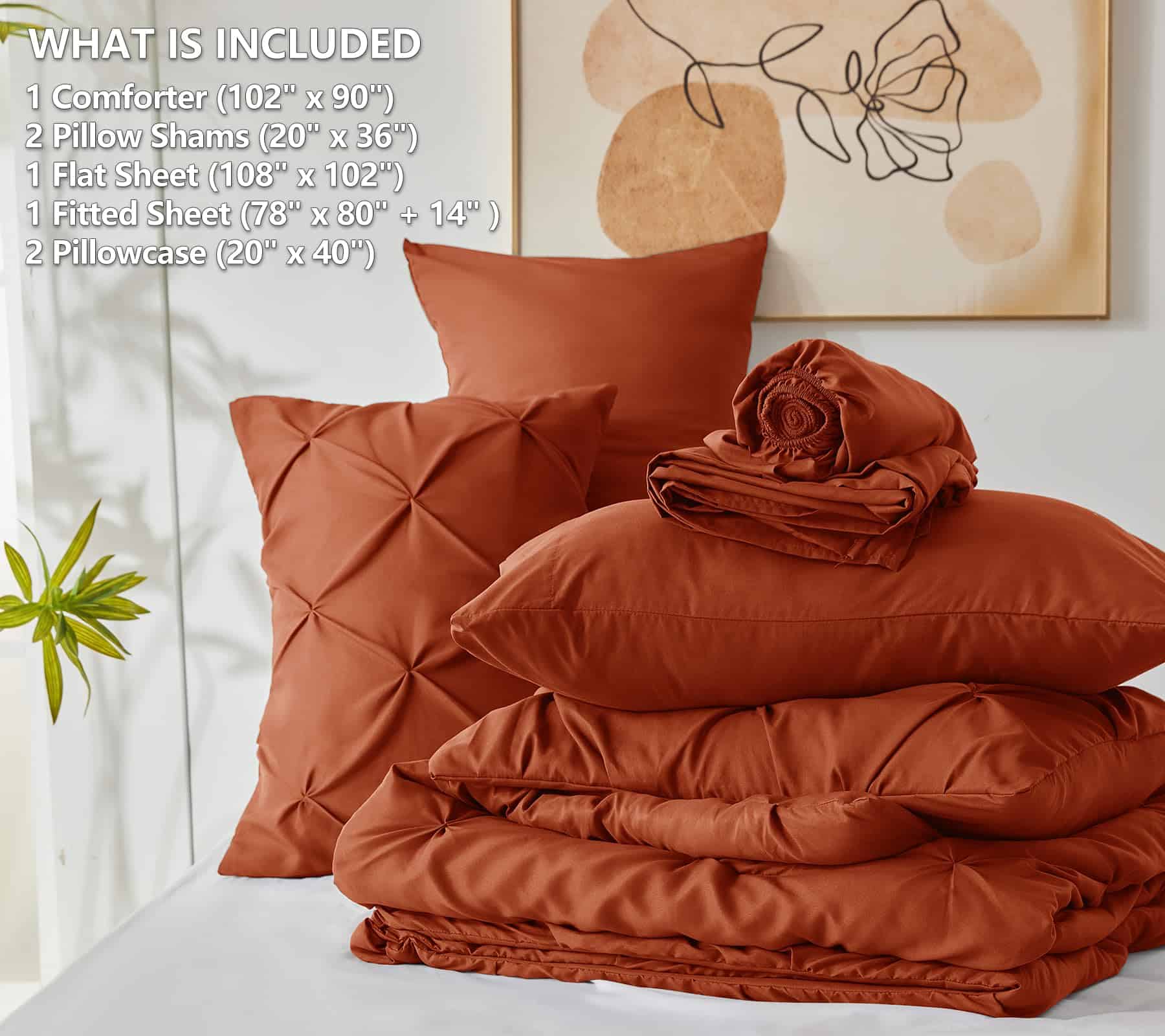 Juego de edredón CozyLux naranja quemado King 7 piezas Cama - Imagen 7