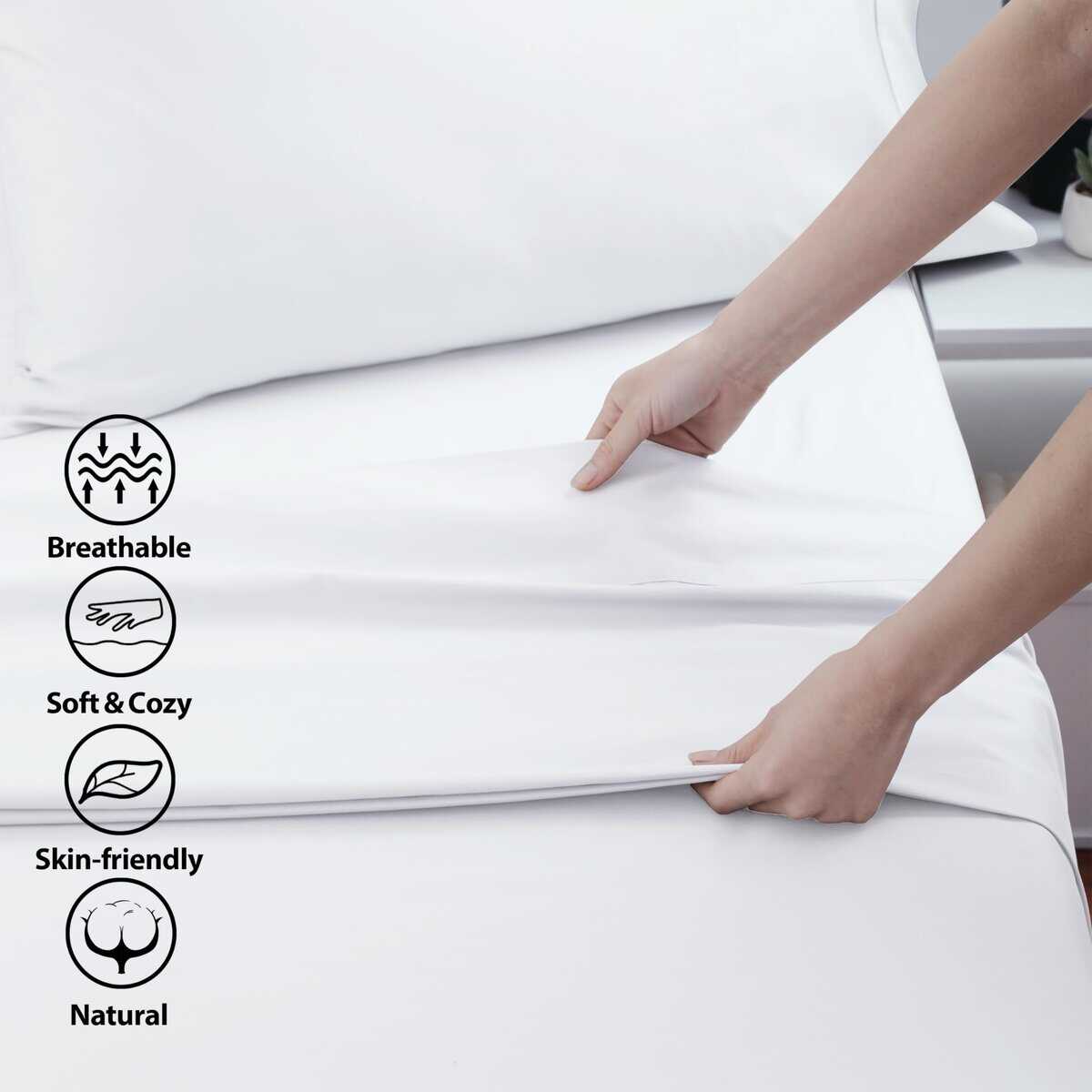 Sábana Plana de Algodón Cal King, 600 Hilos -Blanco - Imagen 4