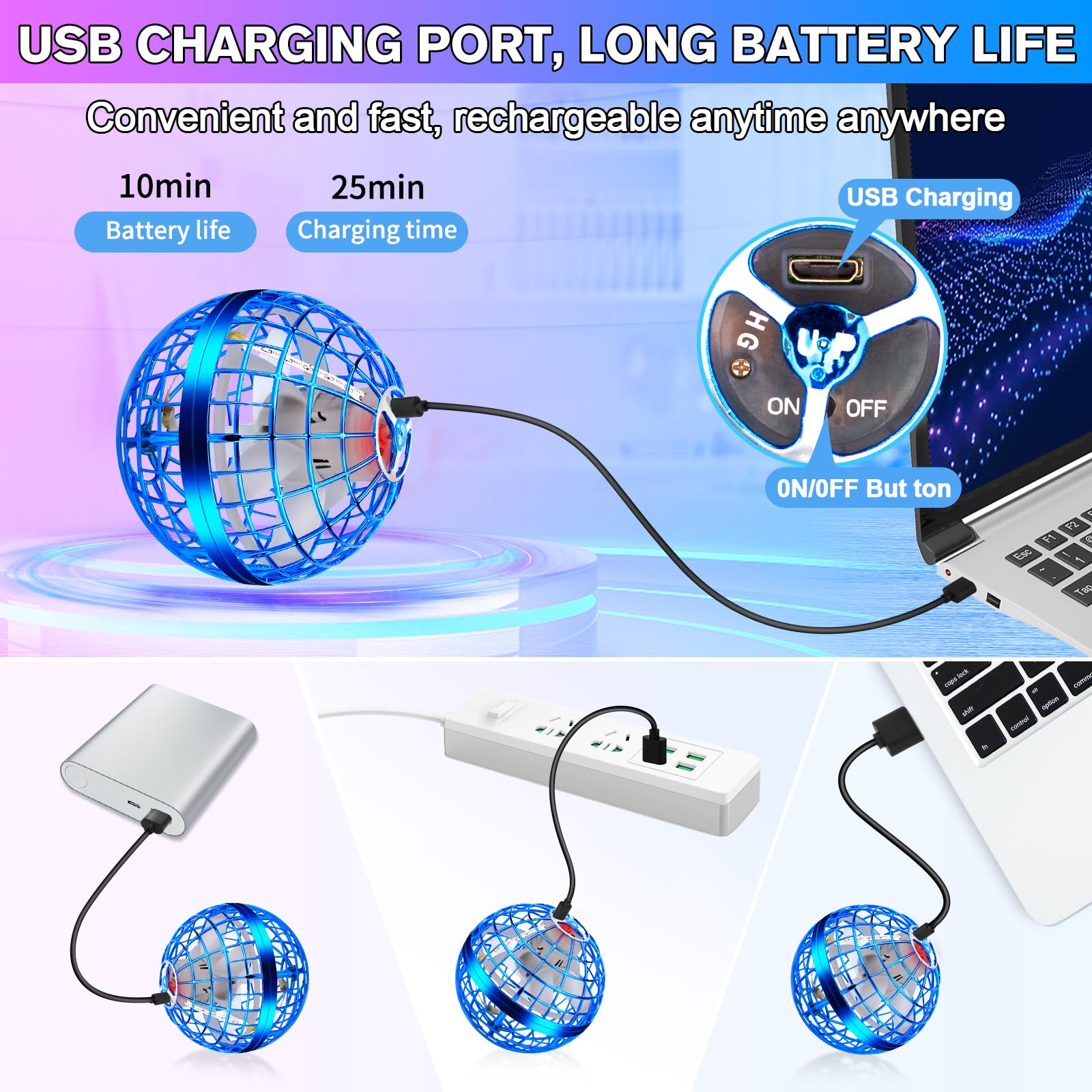 Paquete de 2 Juguetes de Bola Orb Voladora, Mini Dron - Imagen 7