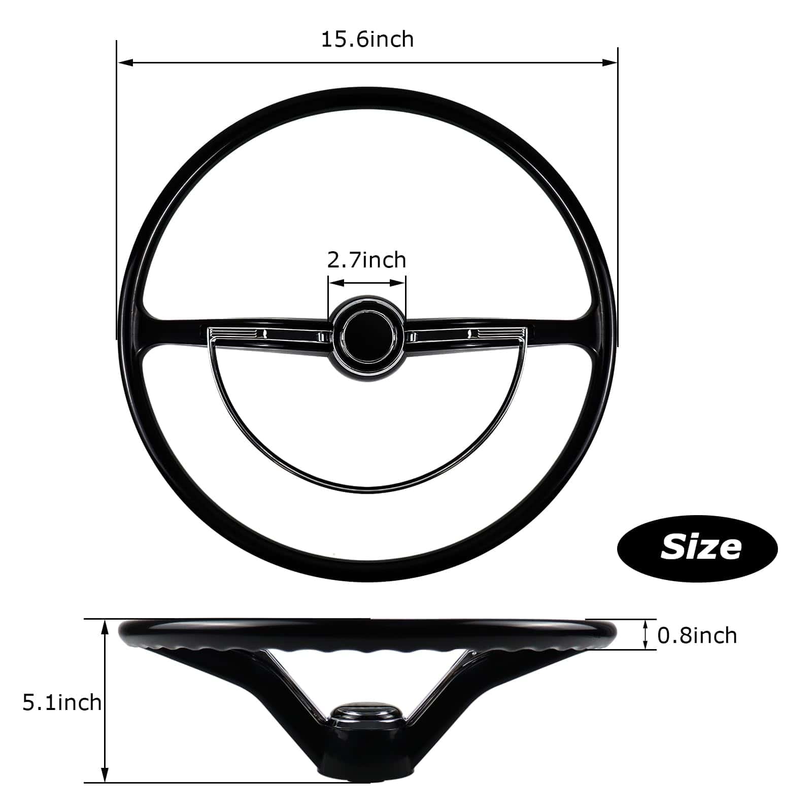 Volante Retro Clásico MOTAFAR de 15-3/4 -Negro - Imagen 3