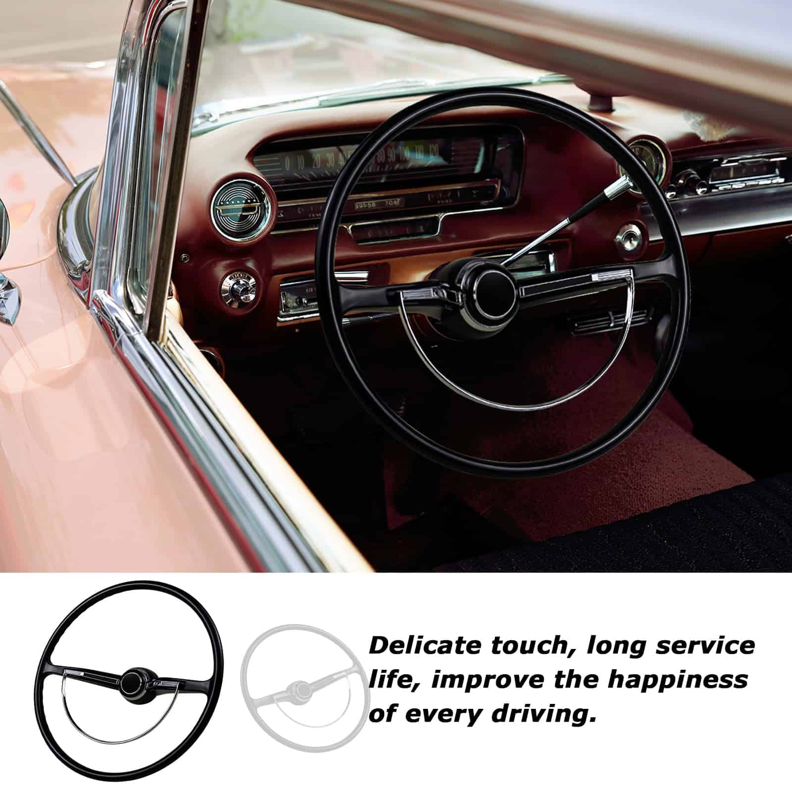 Volante Retro Clásico MOTAFAR de 15-3/4 -Negro - Imagen 5