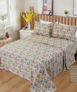 Juego de cama Vintage con flores coloridas, tamaño Queen, 4