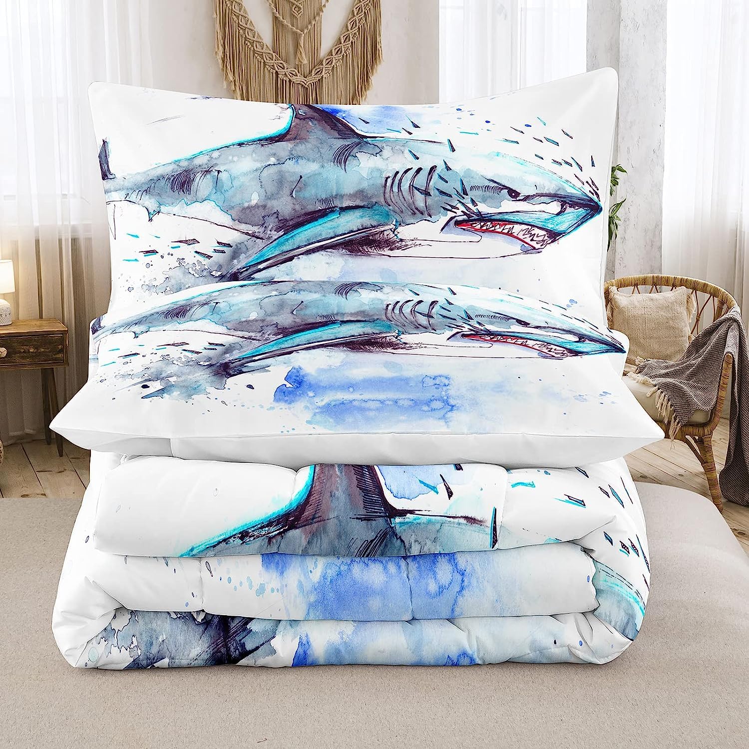 Juego de Edredón Suncloris Fierce Shark, Océano Azul - Imagen 5