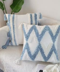 Set de 2 Fundas de Cojín Decorativas TINYSUN Blanco Azul