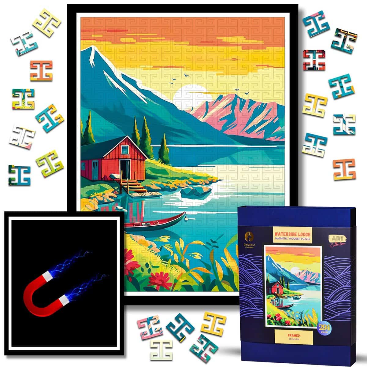 Rompecabezas magnético con marco para adultos - -Cabaña junt