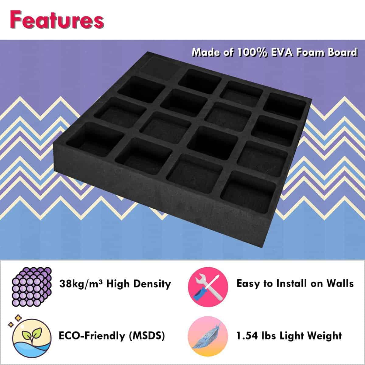 Foroomaco 4 piezas Difusor Acústico EVA 12"x12"x2" (Total - Imagen 4