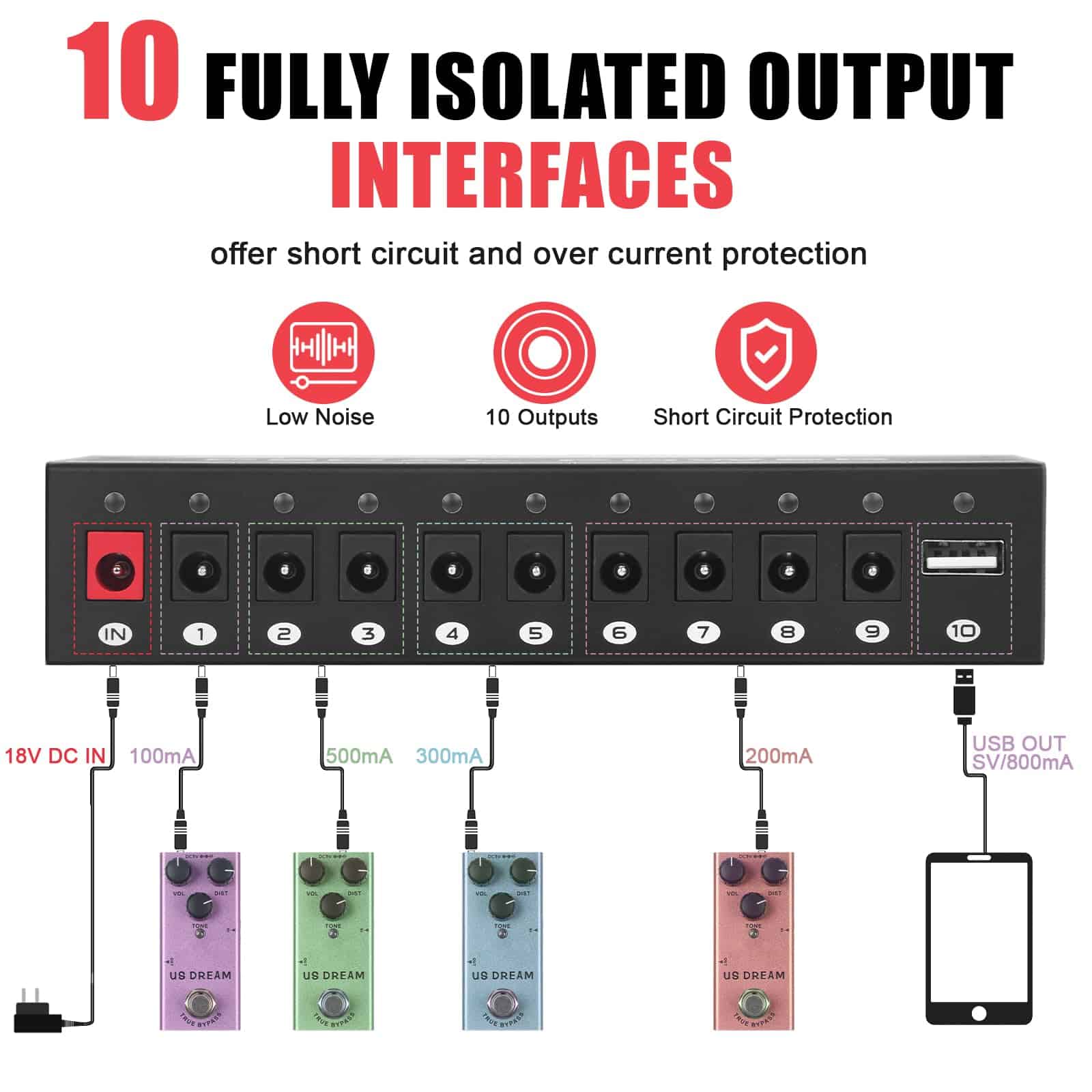 Fuente de Alimentación para Pedales de Guitarra AKLOT, - Imagen 3