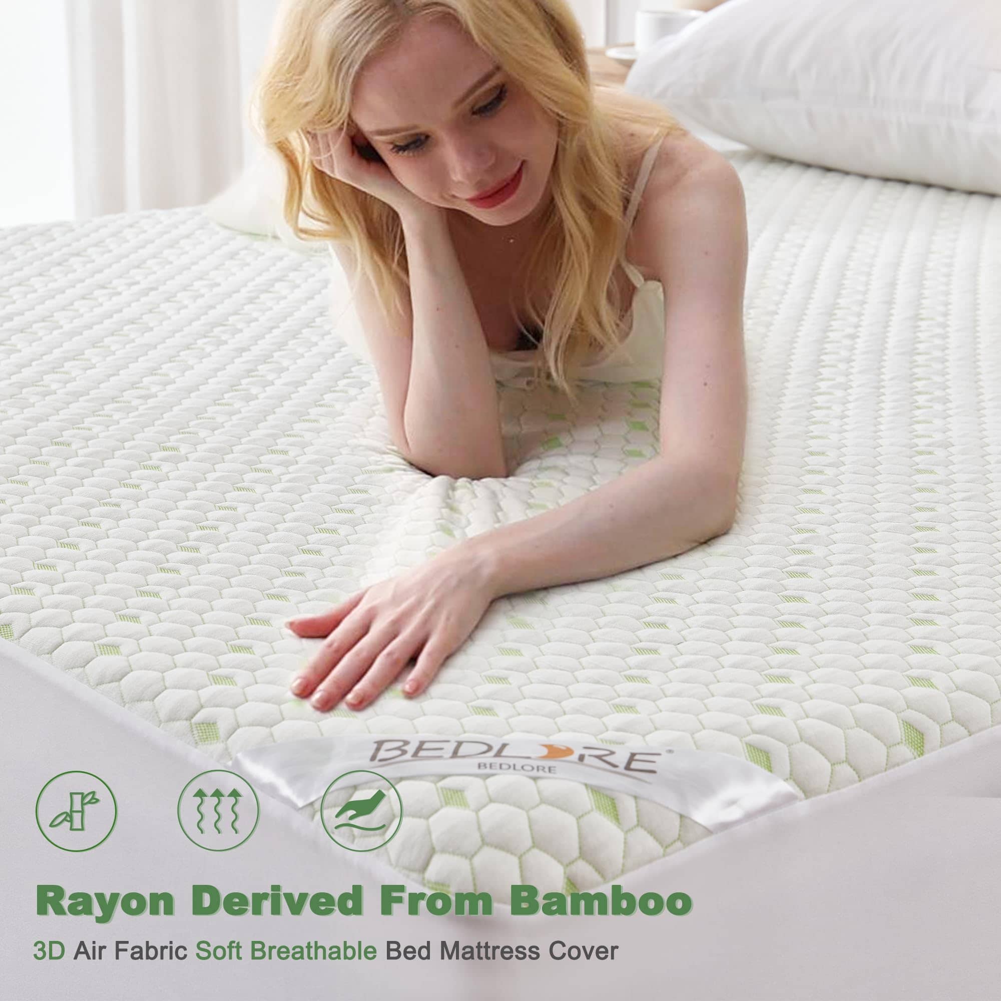 Protector de colchón impermeable, tamaño King, ajustado a - Imagen 3