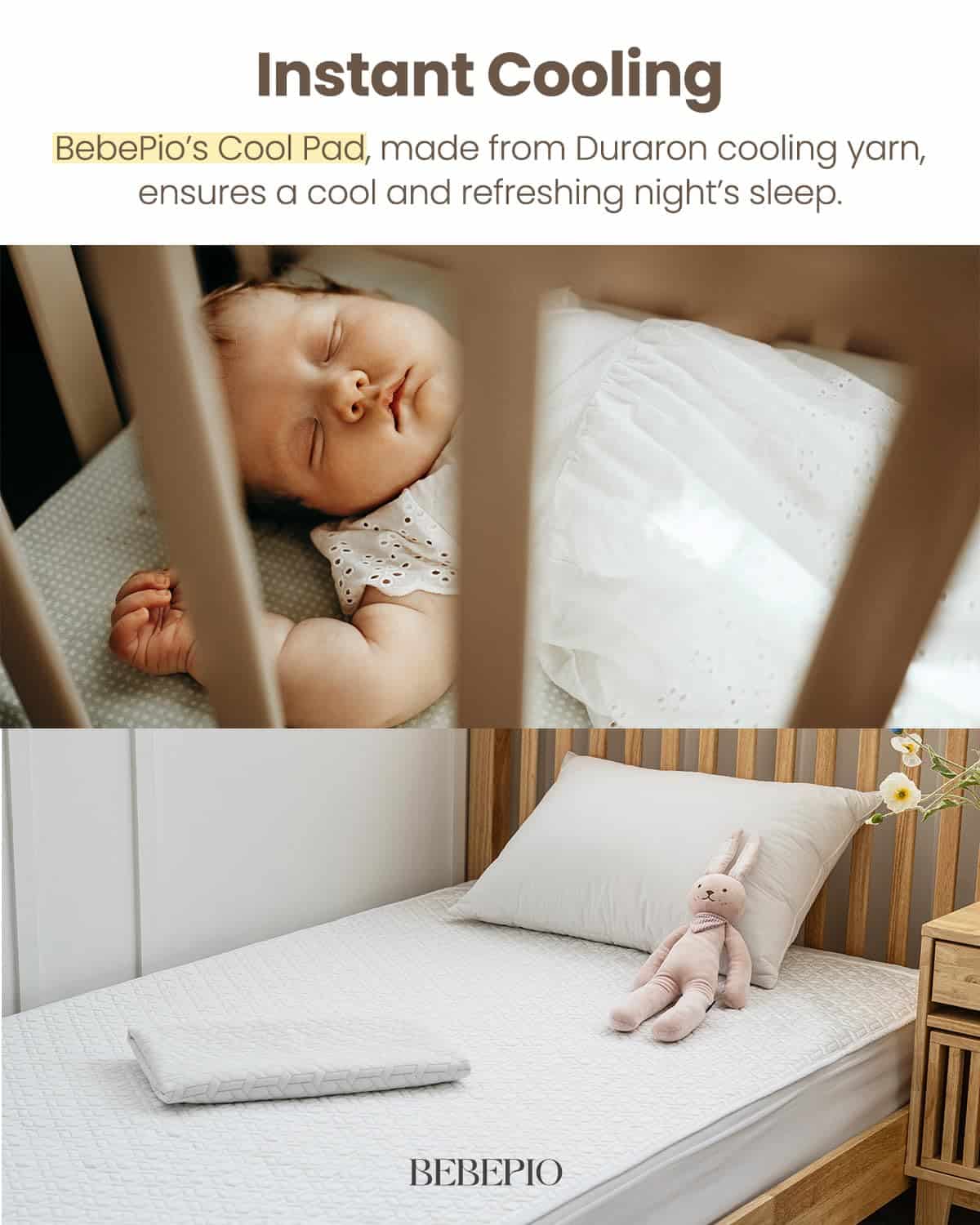 BebePio Duraron Cooling Mattress Topper Pad - Efecto de - Imagen 3