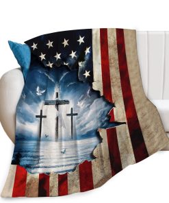 Manta de Bandera de EE. UU. con Cruz Cristiana y Decoración