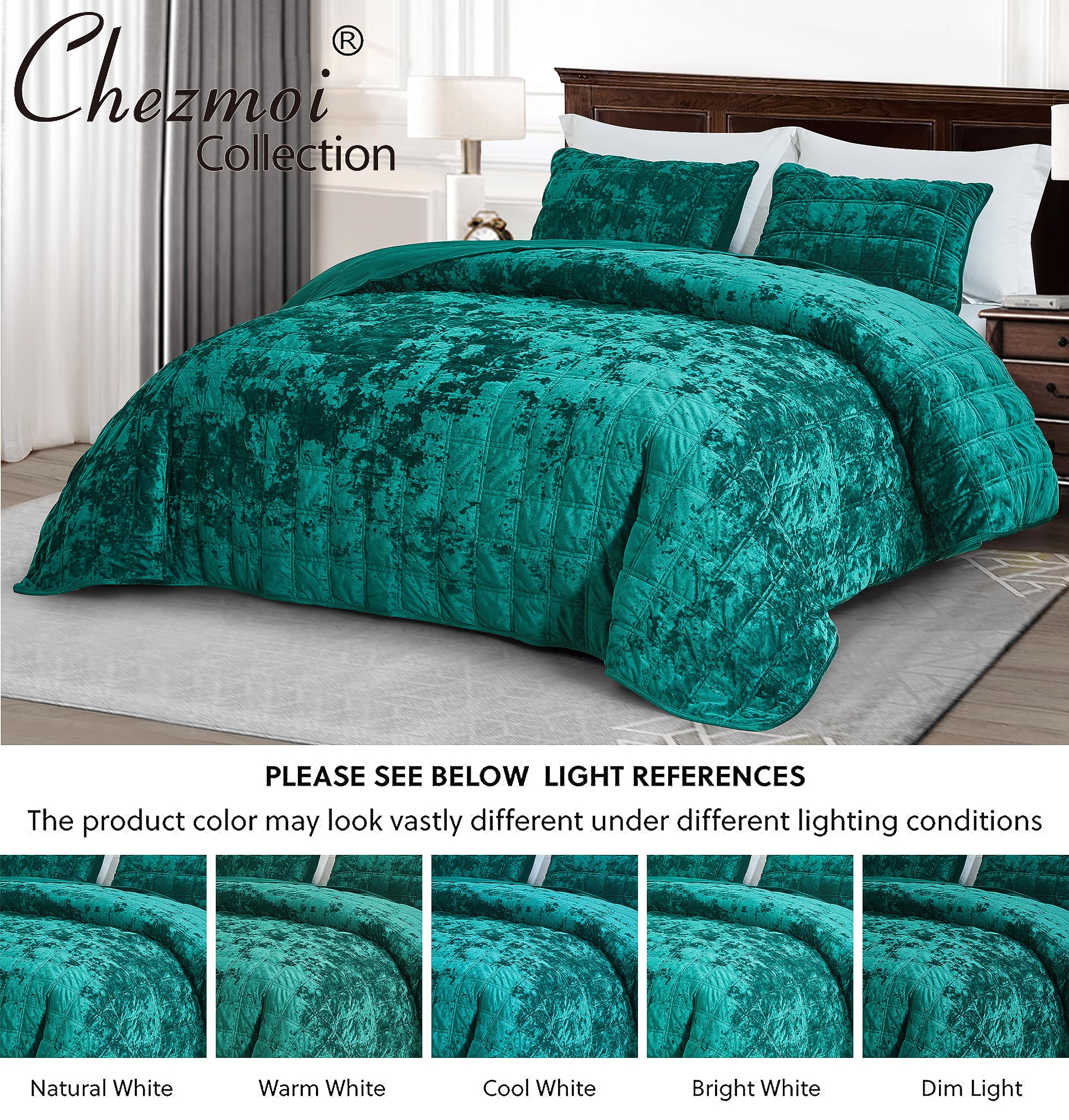 Juego de Colcha de Terciopelo Chezmoi -Verde Esmeralda - Imagen 6