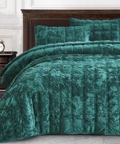 Juego de Colcha de Terciopelo Chezmoi -Verde Esmeralda