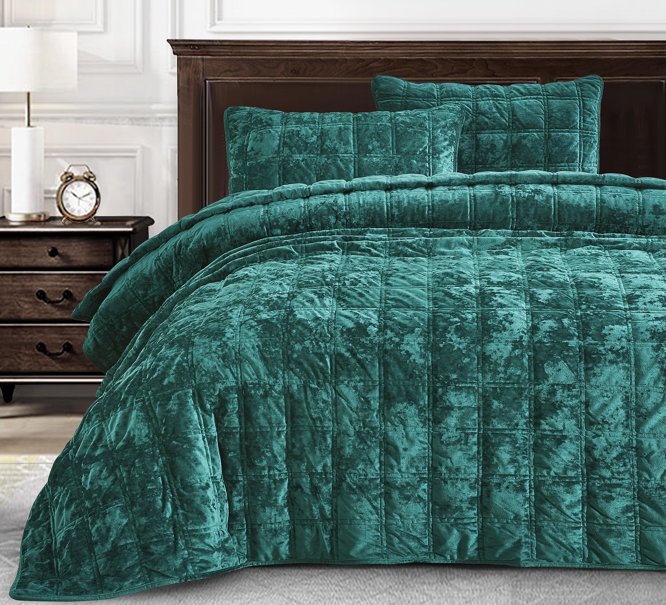 Juego de Colcha de Terciopelo Chezmoi -Verde Esmeralda
