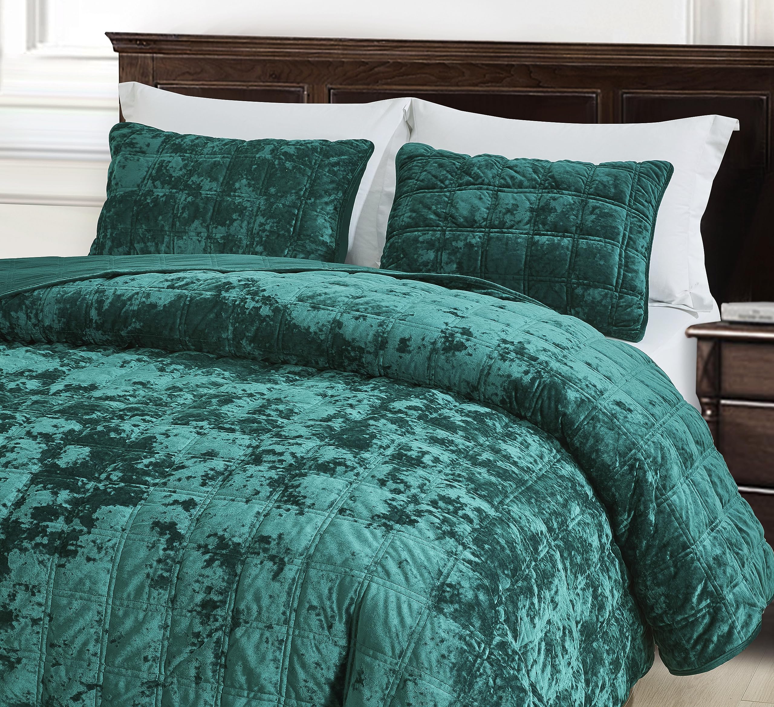 Juego de Colcha de Terciopelo Chezmoi -Verde Esmeralda - Imagen 4