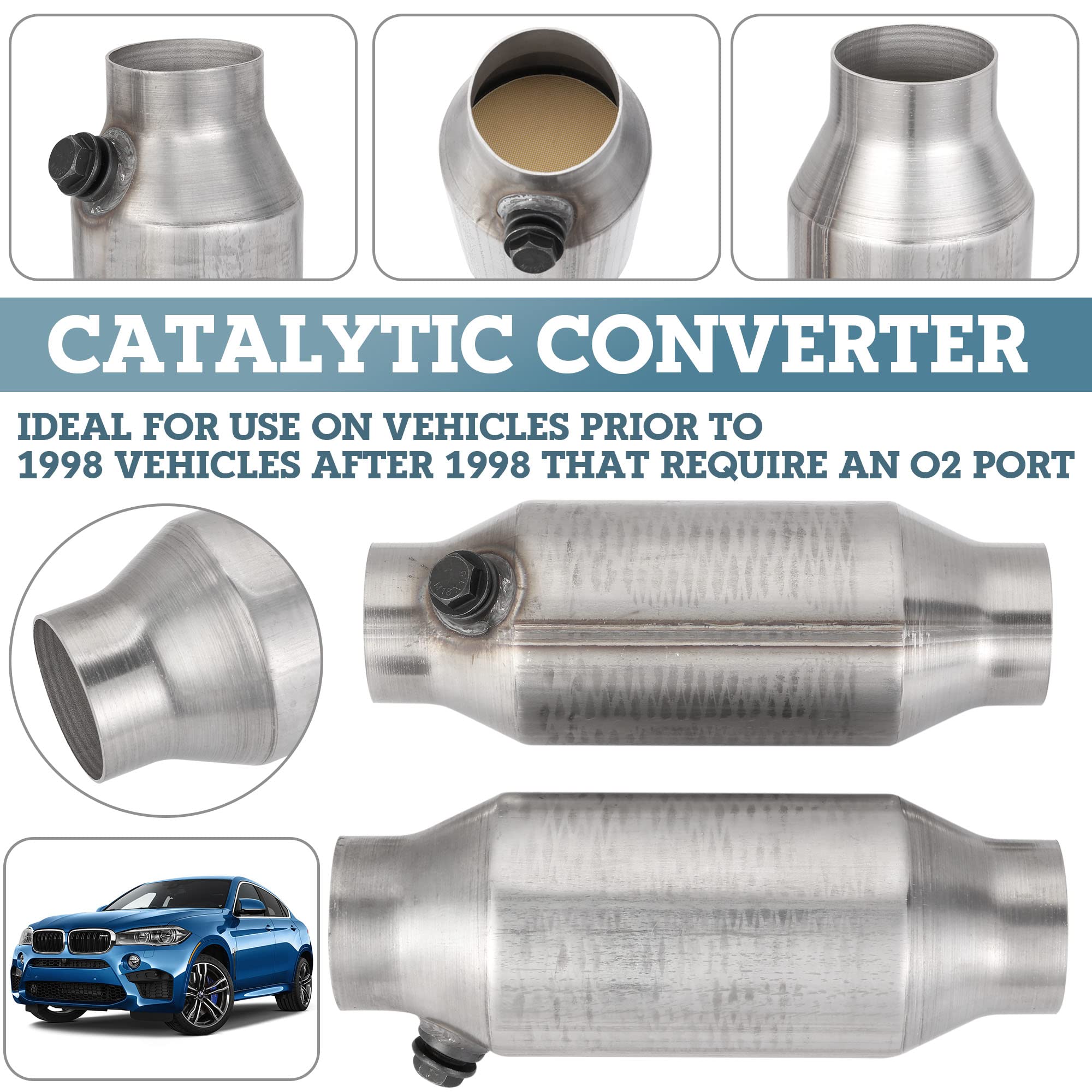 2pcs 2.5" Catalizador Universal de Alto Flujo de Acero - Imagen 4