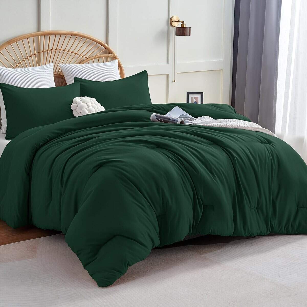 Juego de Edredón CozyLux Dark Emerald Green Tamaño Queen, 3