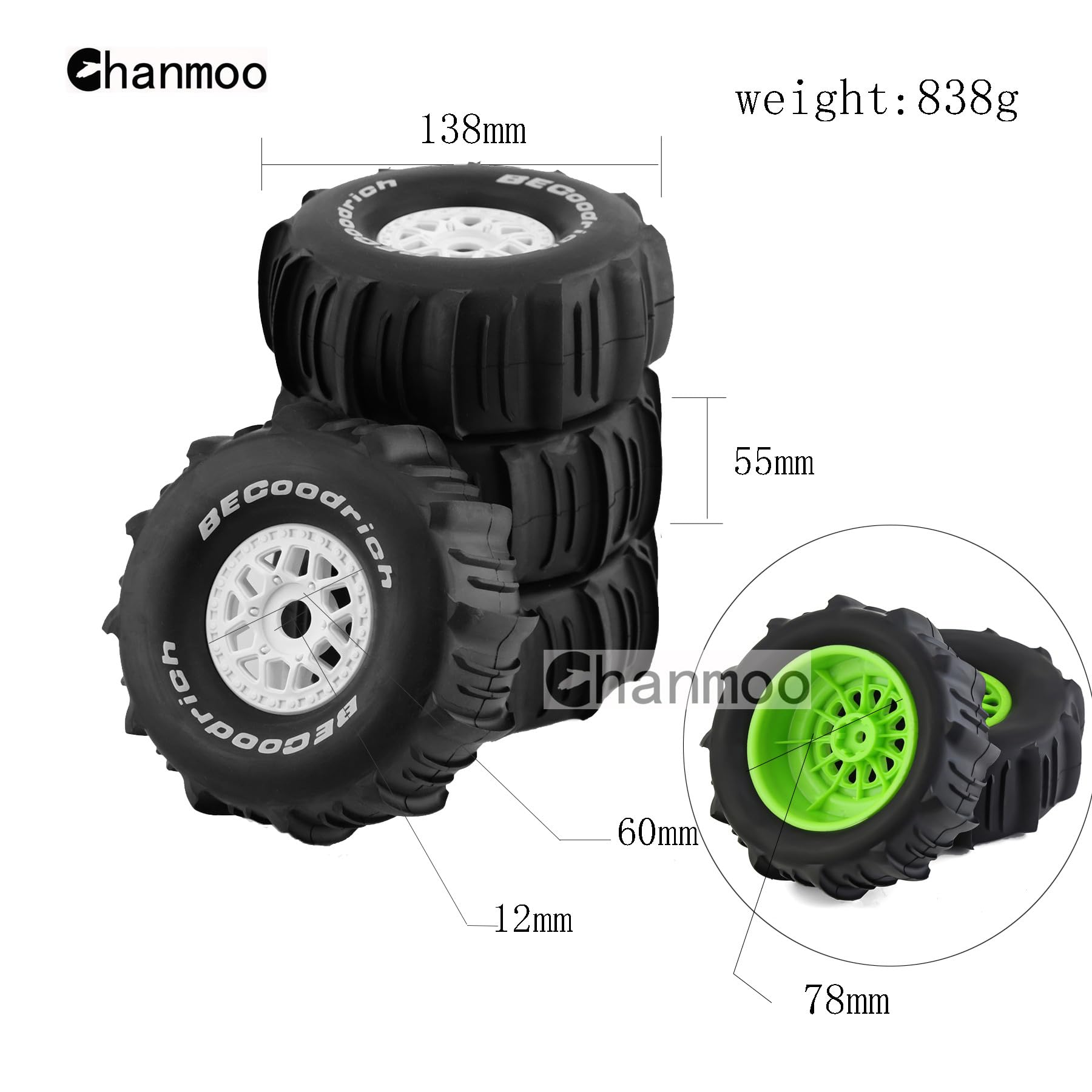 Llantas y ruedas para camión corto de carreras RC 1/7 1/8 - Imagen 3