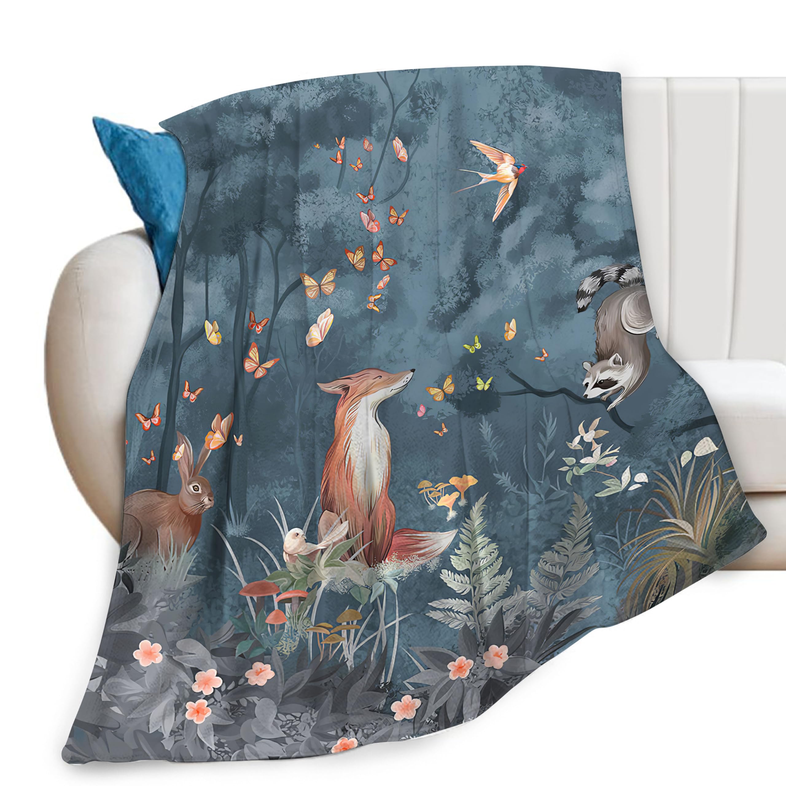 Manta de Impresión de Zorro Conejo Panda Rojo Bosque de