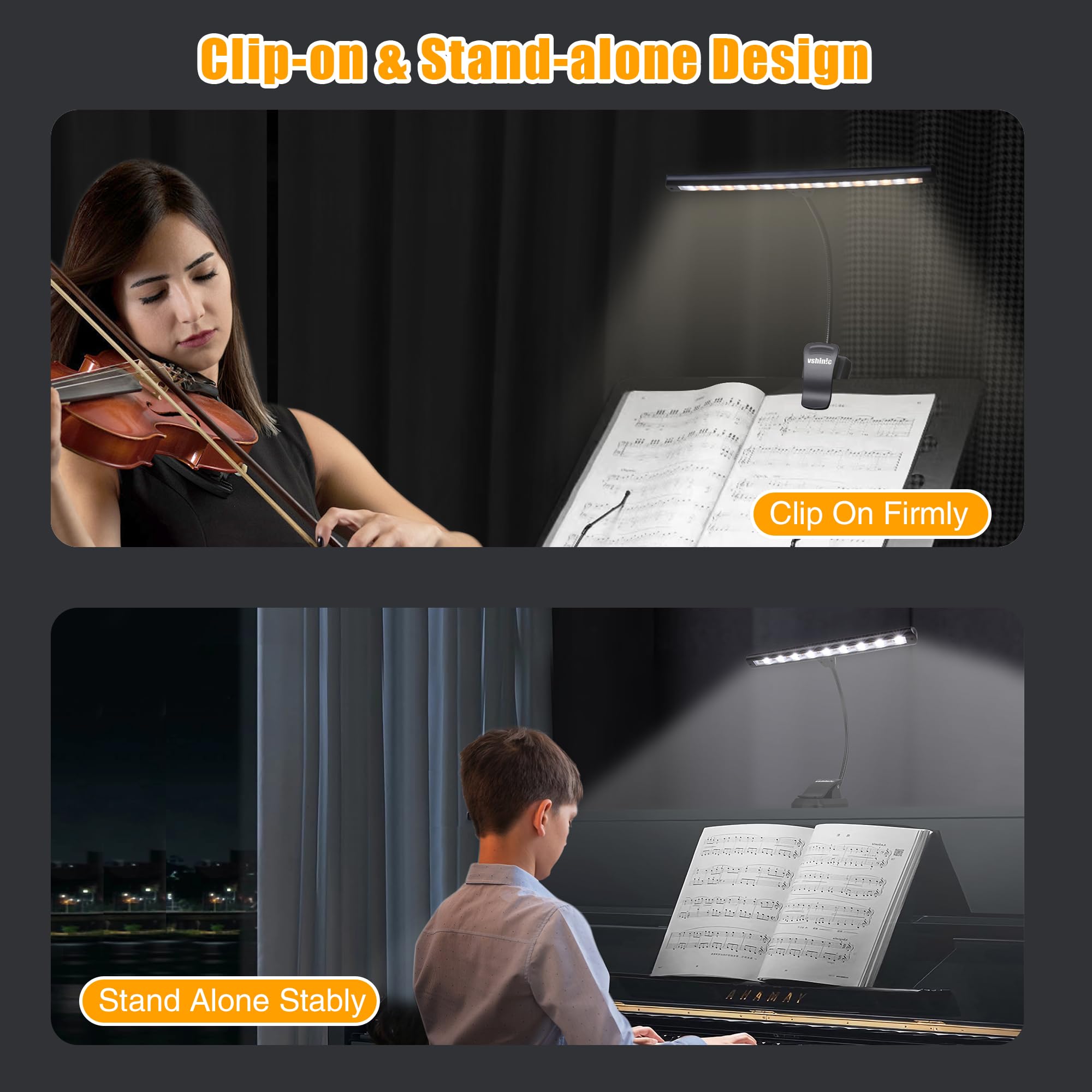 Luz de Soporte Musical Clip On Vshinic, 18 LED Recargable, - Imagen 6