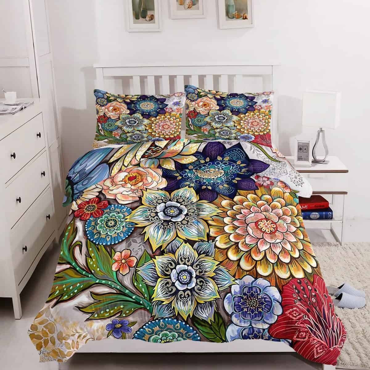 Juego de Ropa de Cama Boho Floral de 3 Piezas, Set de Funda