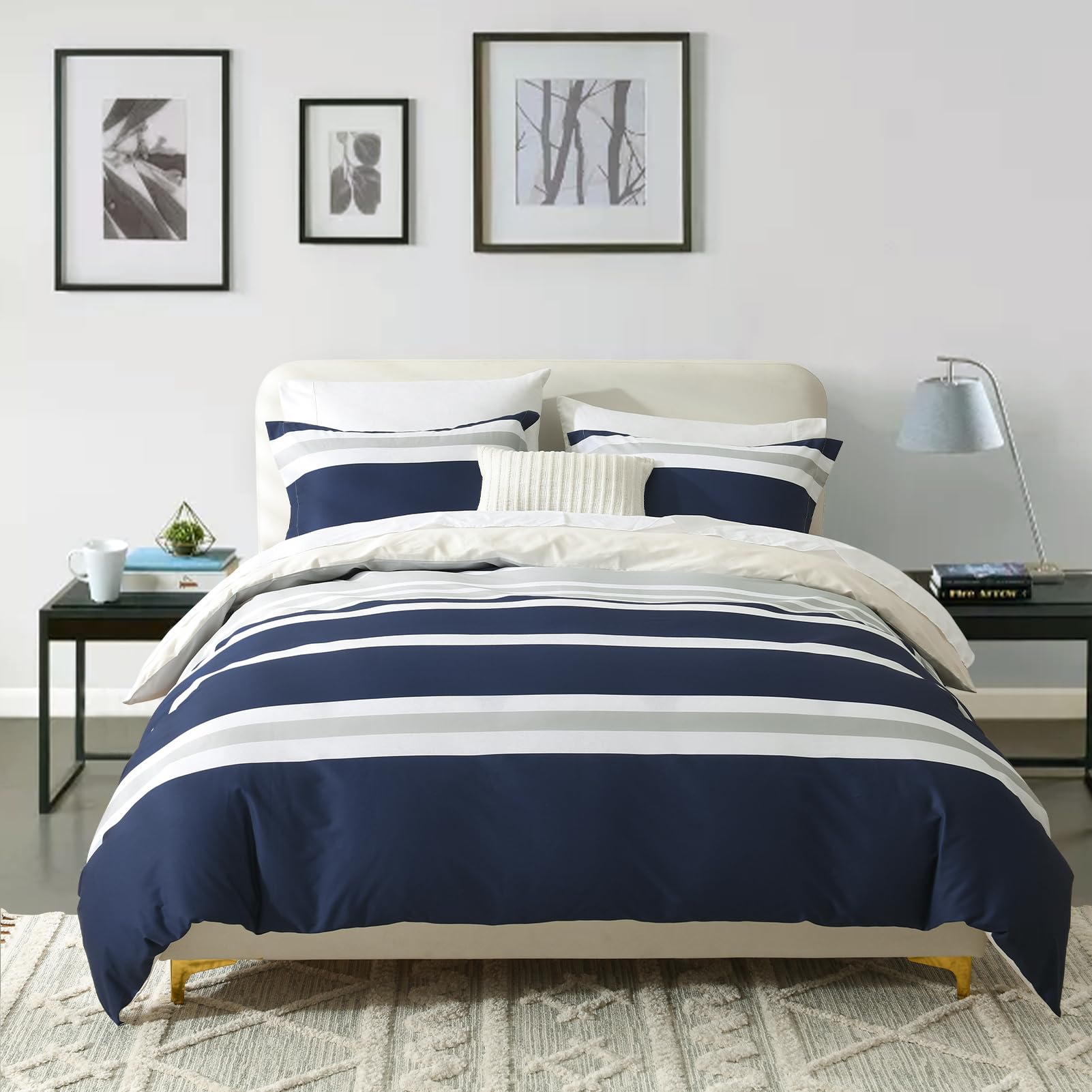 Juego de Funda nórdica de algodón EWlinens King Size - Azul