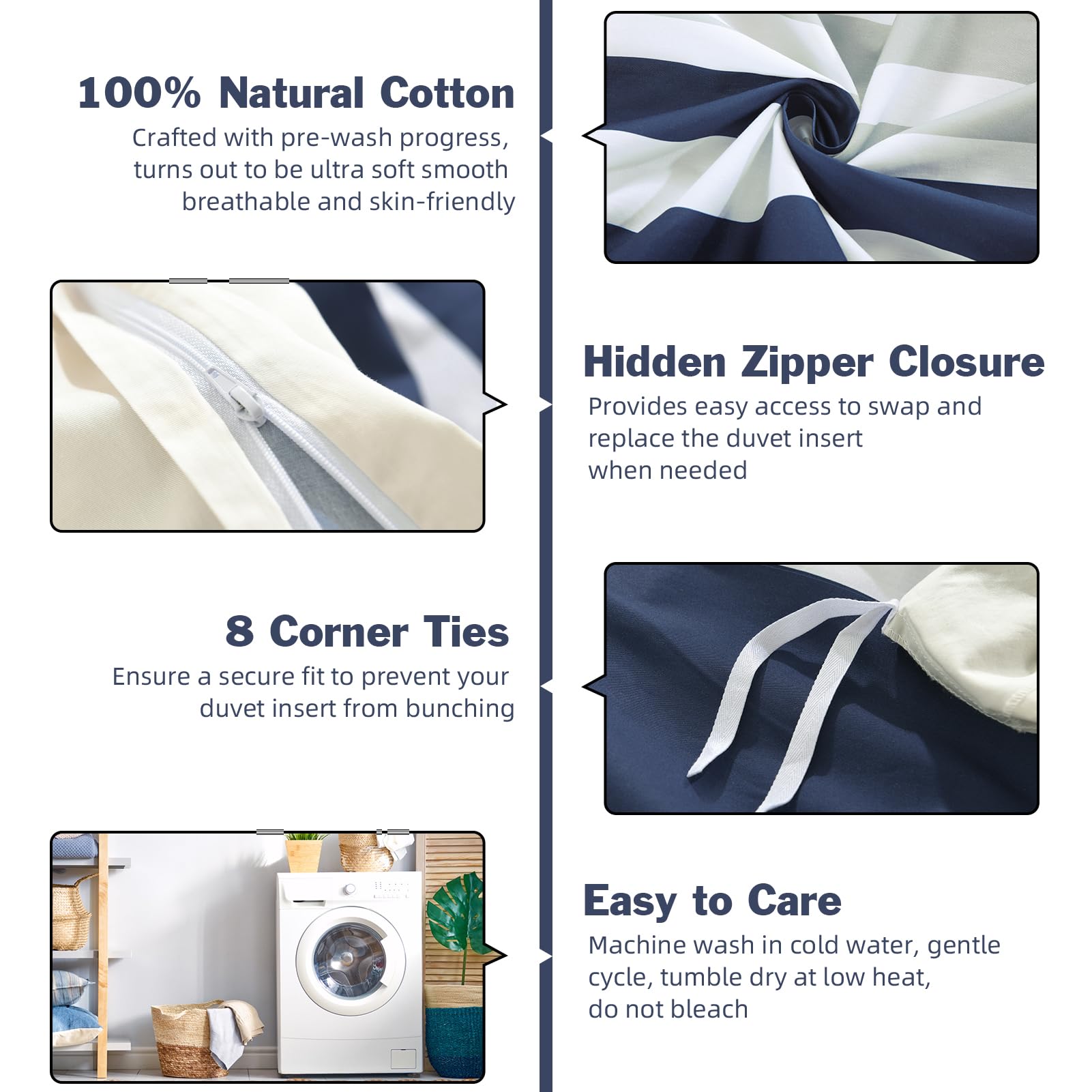 Juego de Funda nórdica de algodón EWlinens King Size - Azul - Imagen 5