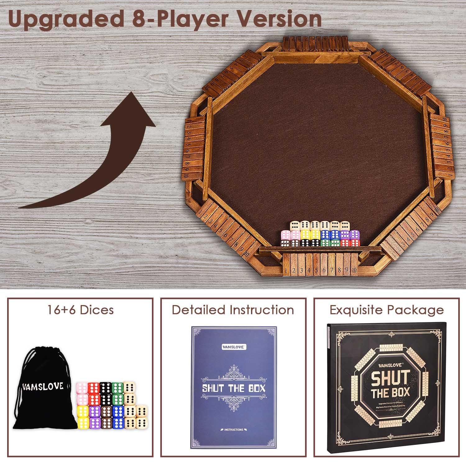 Juego de Dados Vamslove Shut The Box para 8 Jugadores - Imagen 4